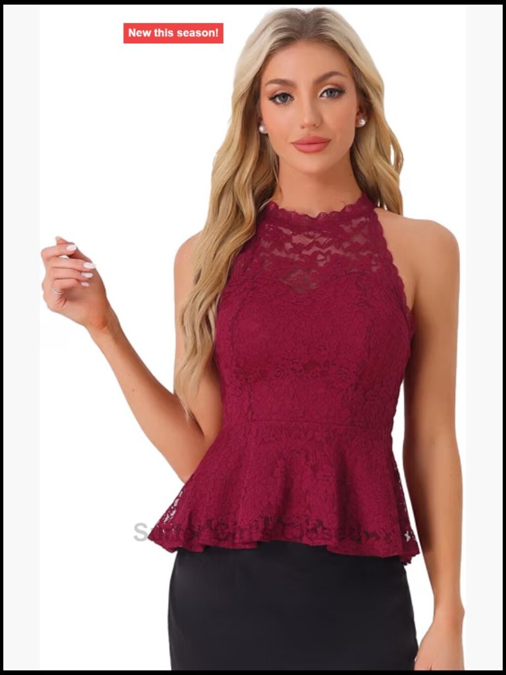 Sleeveless Halter Lace Peplum Tank Top Dressy Blouse